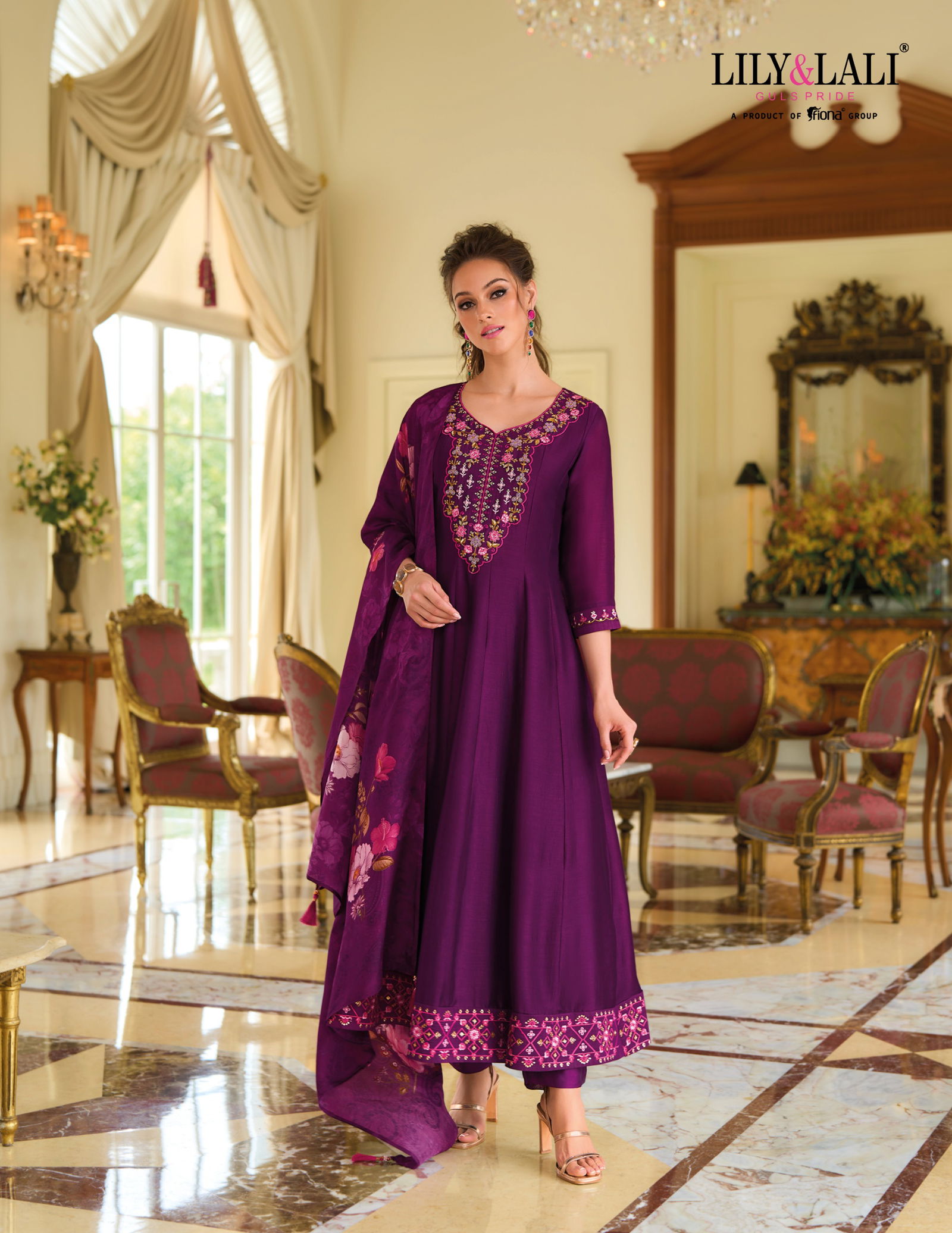 Begum Jaan By Lily And Lali Vichitra Silk Anarkali Kurti With Bottom Dupatta Wholesale Online
